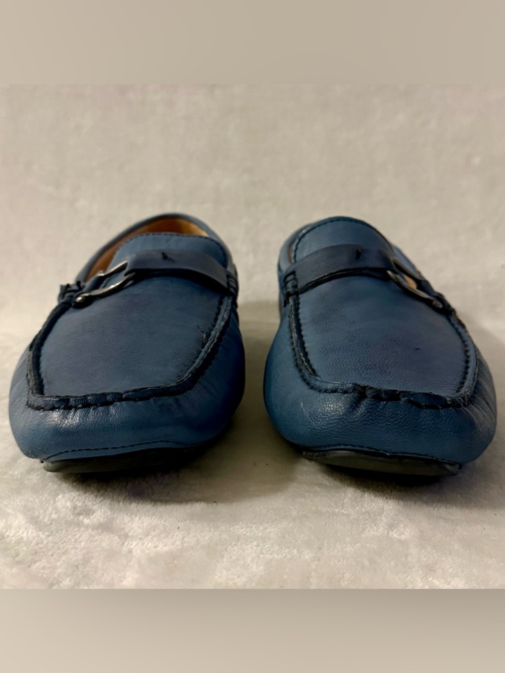 Bacco Bucci Studio Palm Beach Blue Leather Driving Loafers - Picture 5 of 14